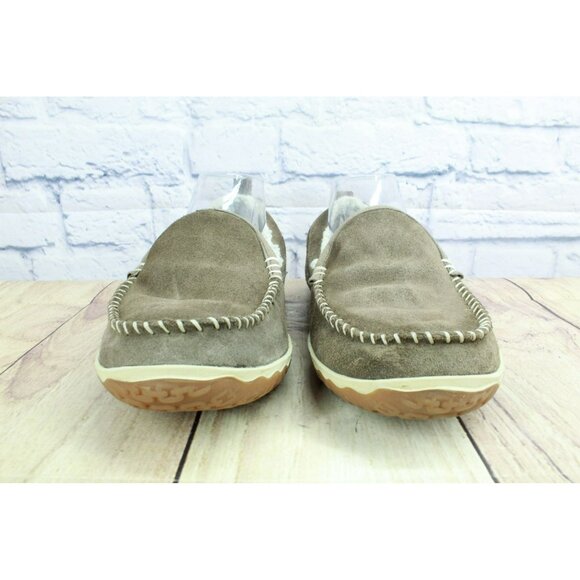 LL Bean Cement Suede Slip-On Fleece Lined Mountain Moccasin Slippers Size 9 M - Picture 4 of 9